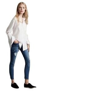 Current/Elliott Stiletto Distressed Skinny Jeans Size 27 Mid Rise Destroy Denim